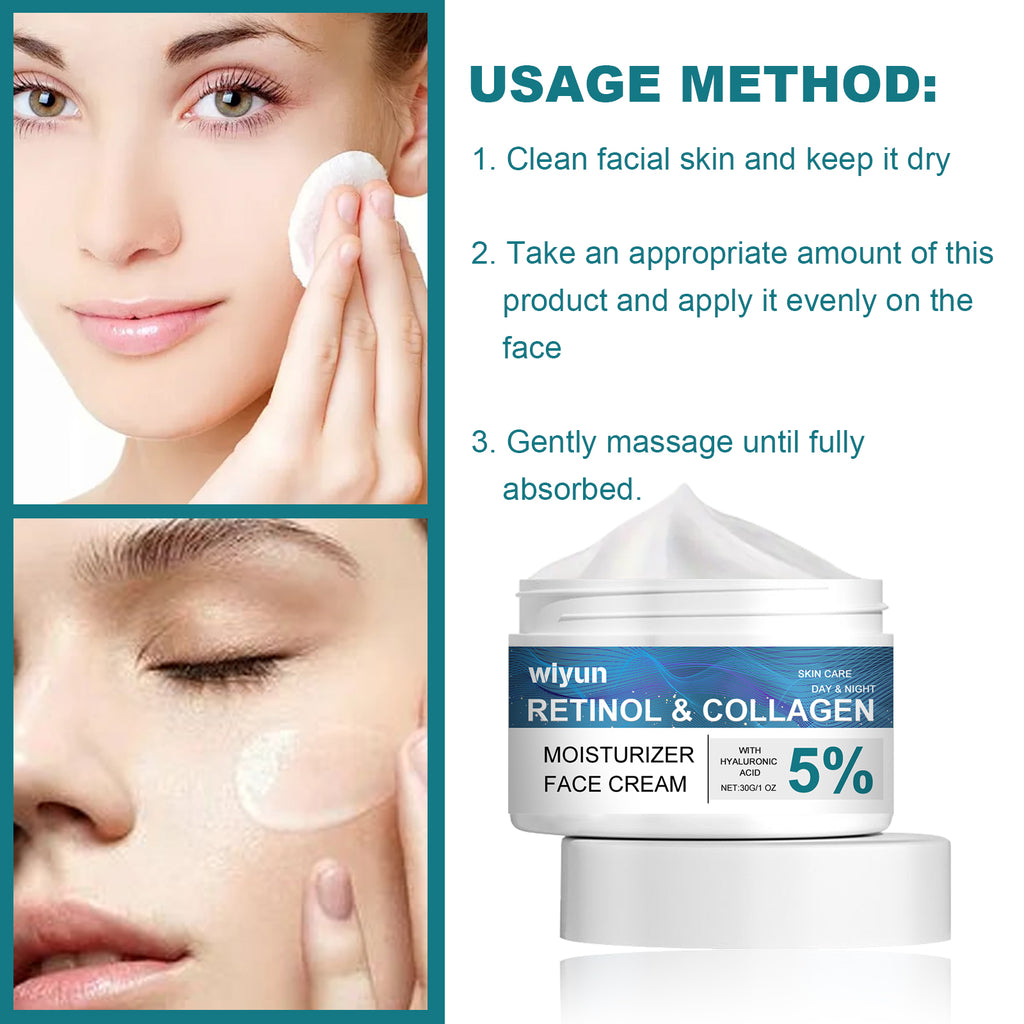 Wiyun Retinol Collagen Moisturizer Face Cream, Deep Moisturizing Long Lasting Hydrating Firming Moisturizing Whitening Skin Care Cream